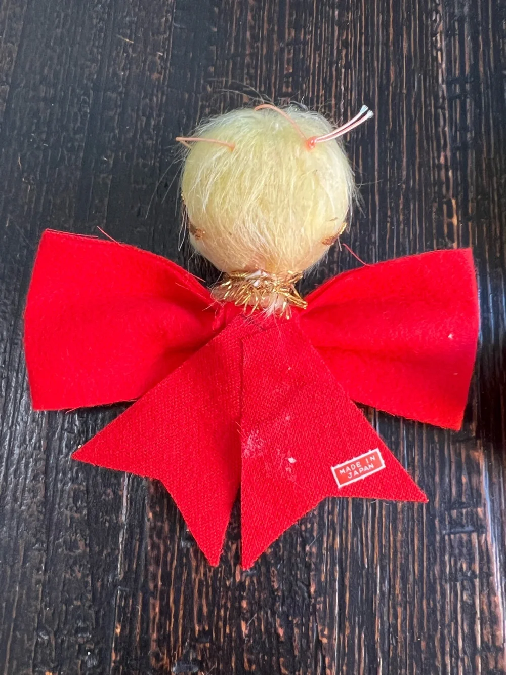 Vintage Retro Pixie Angel Girl Red Bow Christmas Ornaments Japan Lot of 2